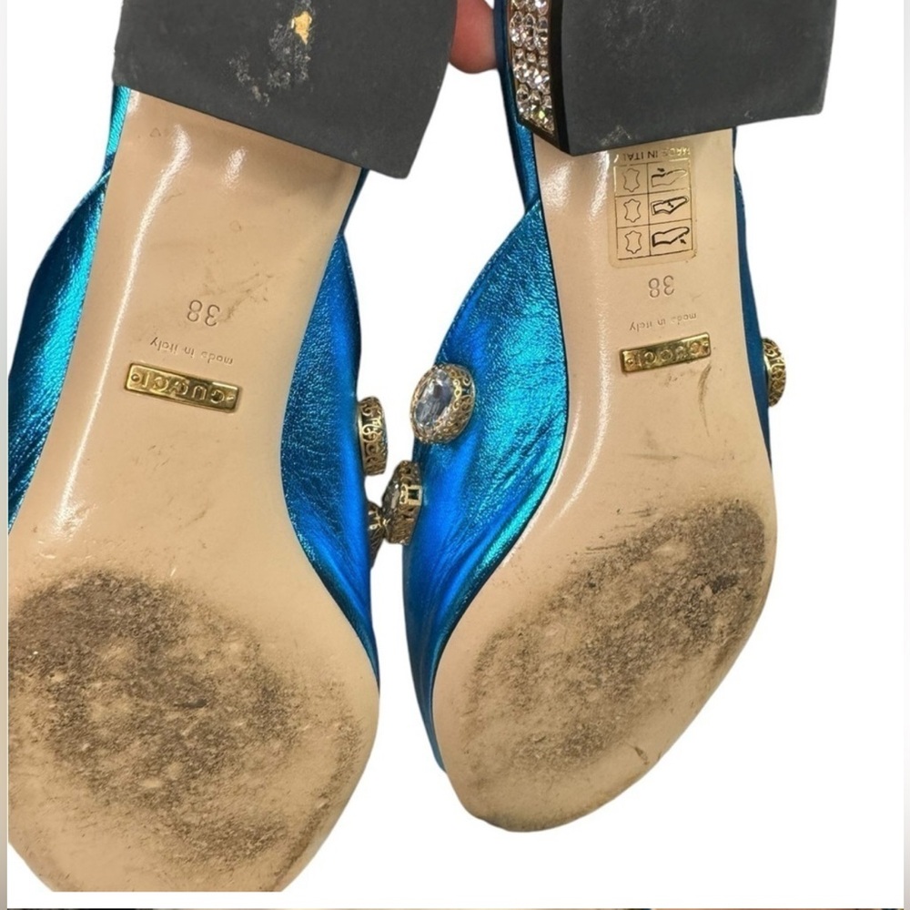Gucci Metallic Blue Embellished Mules - Picture 7 of 11